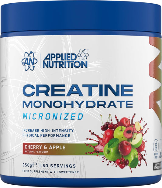 Applied Nutrition Creatine Flavoured - Creatine Monohydrate Micronized Powder with Flavour, Increases High-Intensity Physical Performance (250g - 50 Servings) (Cherry & Apple)