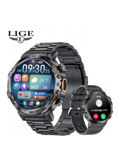 1.53'' TFT Full Touch Screen 290 mAh Big Battery Sports Smart watches for Men Bluetooth Call Waterproof with LED Flashlight Function 2 Black Straps