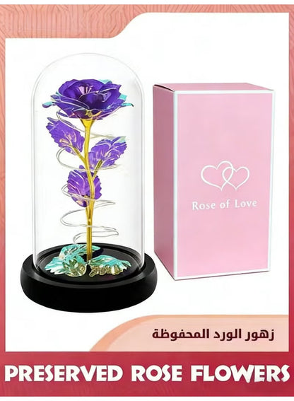 Colorful Artificial Flower Rose Gift,LED Light Forever Rose Birthday Gifts For Women Mom Grandma Wife,Rose Flower In Glass Dome,Timeless Beauty,Unique Gifts For Mother's Day/Birthdays,Purple