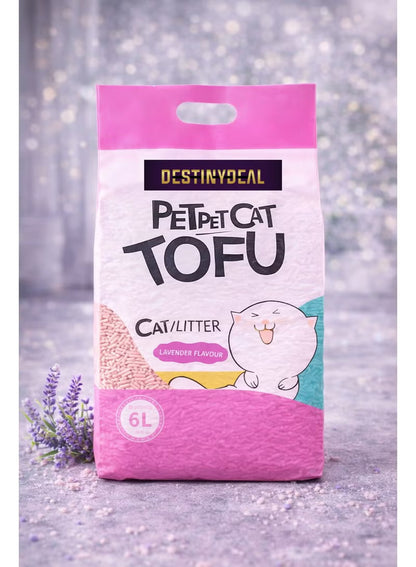 DestinyDeal Tofu Cat Litter 6L, Natural Plant-Based, Fast Clumping, Low Dust, Strong Odor Control with Lavender Fragrance