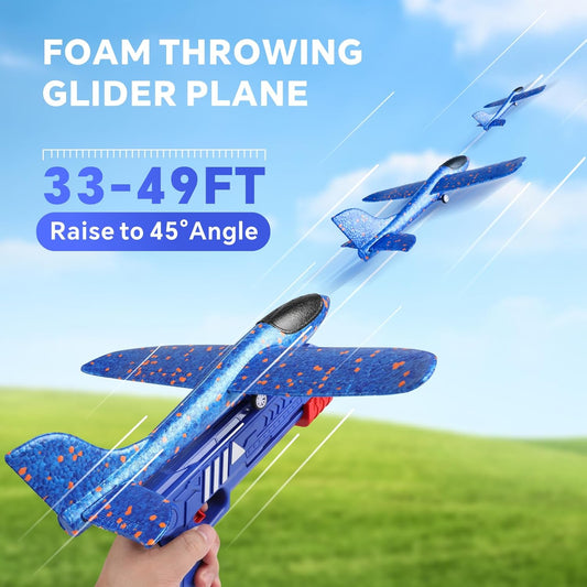 Baytion Airplane Construction Kits, Foam Glider Plane With Launcher Gun for Kids, Two Glider Catapult Planes for Girls and Boys (Blue Gun)