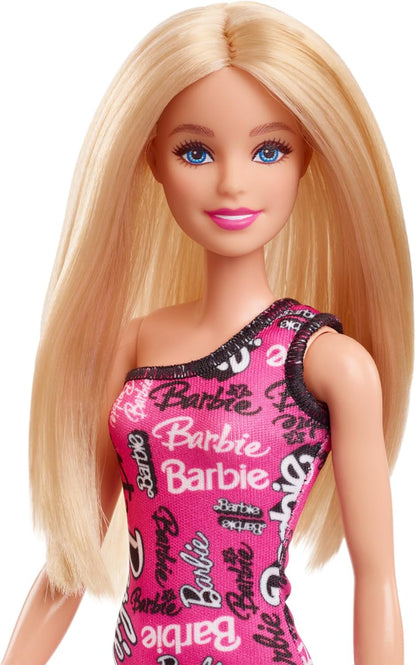 Barbie Fashion Doll with Straight Blonde Hair Wearing Removable Pink Dress & Shoes