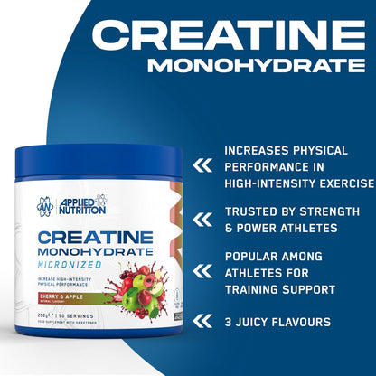 Applied Nutrition Creatine Flavoured - Creatine Monohydrate Micronized Powder with Flavour, Increases High-Intensity Physical Performance (250g - 50 Servings) (Cherry & Apple)