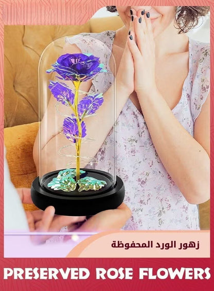 Colorful Artificial Flower Rose Gift,LED Light Forever Rose Birthday Gifts For Women Mom Grandma Wife,Rose Flower In Glass Dome,Timeless Beauty,Unique Gifts For Mother's Day/Birthdays,Purple
