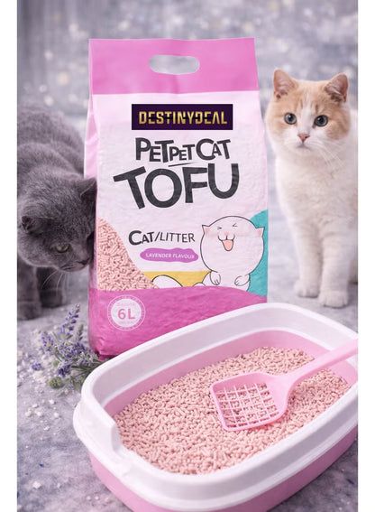 DestinyDeal Tofu Cat Litter 6L, Natural Plant-Based, Fast Clumping, Low Dust, Strong Odor Control with Lavender Fragrance