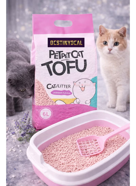 DestinyDeal Tofu Cat Litter 6L, Natural Plant-Based, Fast Clumping, Low Dust, Strong Odor Control with Lavender Fragrance
