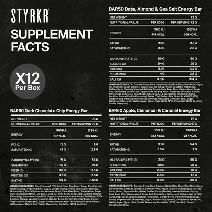 STYRKR Energy Bars -  for Cycling & Running - Apple, Cinnamon & Caramel Flavour - Approved by Endurance Athletes - 50g of Carbs via Advanced Dual-Carb Formulation - BAR50
