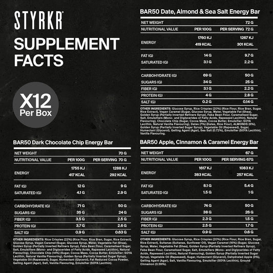 STYRKR Energy Bars -  for Cycling & Running - Apple, Cinnamon & Caramel Flavour - Approved by Endurance Athletes - 50g of Carbs via Advanced Dual-Carb Formulation - BAR50