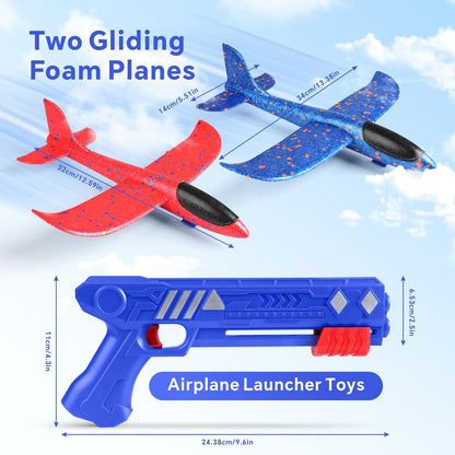 Baytion Airplane Construction Kits, Foam Glider Plane With Launcher Gun for Kids, Two Glider Catapult Planes for Girls and Boys (Blue Gun)