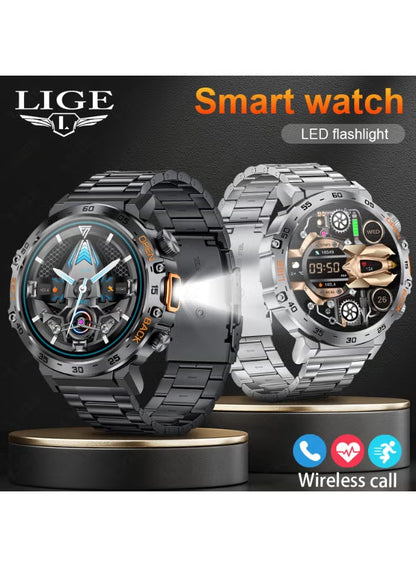 1.53'' TFT Full Touch Screen 290 mAh Big Battery Sports Smart watches for Men Bluetooth Call Waterproof with LED Flashlight Function 2 Black Straps