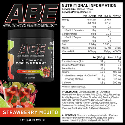 Applied Nutrition ABE Powder Pre Workout Food Supplement (375g - 30 Servings) (Strawberry Mojito)