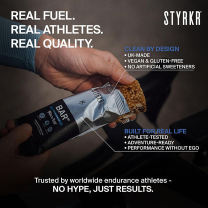 STYRKR Energy Bars -  for Cycling & Running - Date, Almond & Dark Chocolate - Approved by Endurance Athletes - 50g of Carbs via Advanced Dual-Carb Formulation - BAR50
