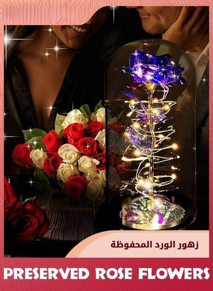 Colorful Artificial Flower Rose Gift,LED Light Forever Rose Birthday Gifts For Women Mom Grandma Wife,Rose Flower In Glass Dome,Timeless Beauty,Unique Gifts For Mother's Day/Birthdays,Purple