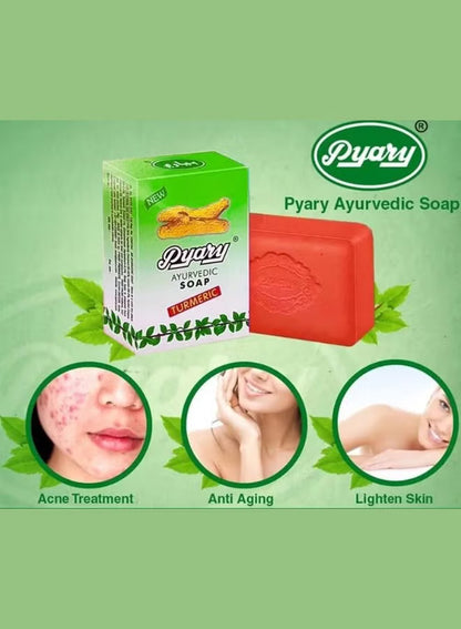 Pyary Ayurvedic Turmeric Soap – Herbal Antibacterial Face & Body Cleanser – Natural Brightening – Pack of 12 x 75g