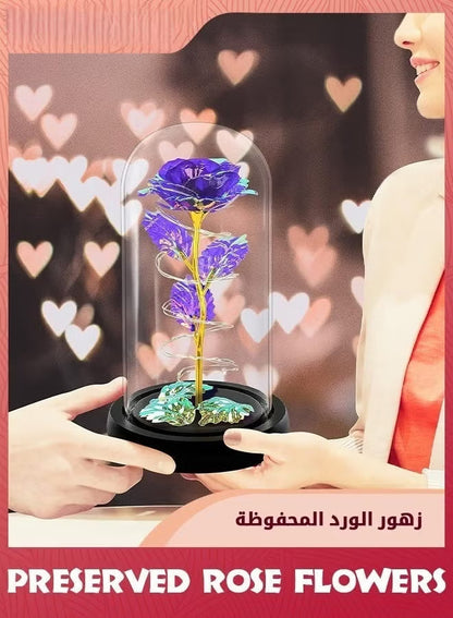 Colorful Artificial Flower Rose Gift,LED Light Forever Rose Birthday Gifts For Women Mom Grandma Wife,Rose Flower In Glass Dome,Timeless Beauty,Unique Gifts For Mother's Day/Birthdays,Purple
