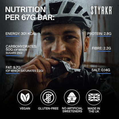 STYRKR Energy Bars -  for Cycling & Running - Date, Almond & Dark Chocolate - Approved by Endurance Athletes - 50g of Carbs via Advanced Dual-Carb Formulation - BAR50
