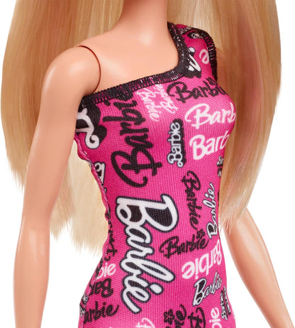 Barbie Fashion Doll with Straight Blonde Hair Wearing Removable Pink Dress & Shoes