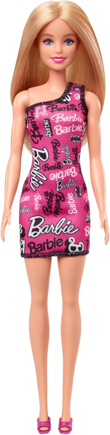 Barbie Fashion Doll with Straight Blonde Hair Wearing Removable Pink Dress & Shoes