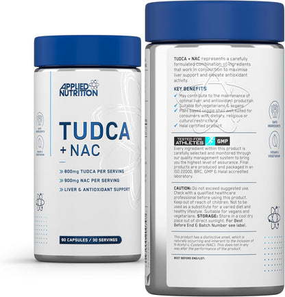 Applied Nutrition TUDCA + NAC Capsules - Tauroursodeoxycholic Acid, Liver Support Supplement Enhances Bile Production, Boosts Digestion and Immune System Support (90 Capsules - 30 Servings)