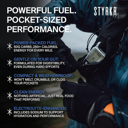 STYRKR Energy Bars -  for Cycling & Running - Date, Almond & Dark Chocolate - Approved by Endurance Athletes - 50g of Carbs via Advanced Dual-Carb Formulation - BAR50