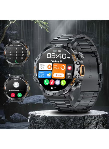 1.53'' TFT Full Touch Screen 290 mAh Big Battery Sports Smart watches for Men Bluetooth Call Waterproof with LED Flashlight Function 2 Black Straps