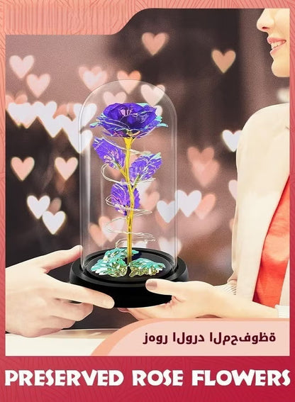Colorful Artificial Flower Rose Gift,LED Light Forever Rose Birthday Gifts For Women Mom Grandma Wife,Rose Flower In Glass Dome,Timeless Beauty,Unique Gifts For Mother's Day/Birthdays,Purple