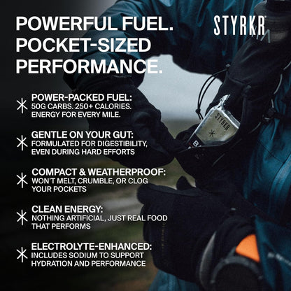STYRKR Energy Bars -  for Cycling & Running - Apple, Cinnamon & Caramel Flavour - Approved by Endurance Athletes - 50g of Carbs via Advanced Dual-Carb Formulation - BAR50