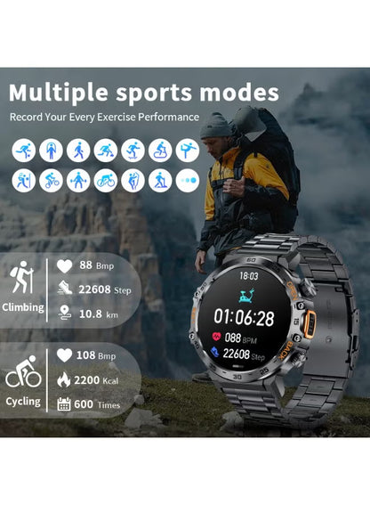 1.53'' TFT Full Touch Screen 290 mAh Big Battery Sports Smart watches for Men Bluetooth Call Waterproof with LED Flashlight Function 2 Black Straps