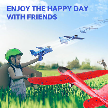Baytion Airplane Construction Kits, Foam Glider Plane With Launcher Gun for Kids, Two Glider Catapult Planes for Girls and Boys (Blue Gun)