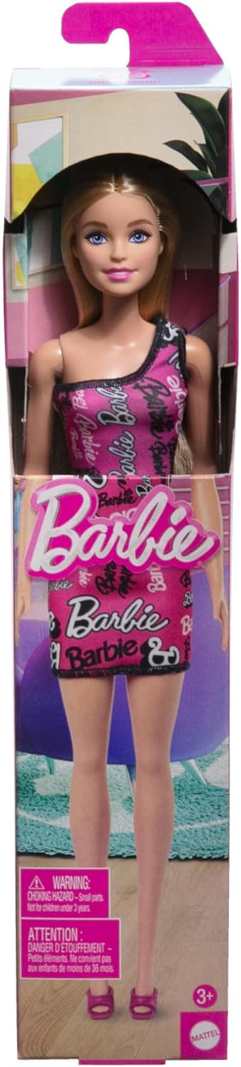 Barbie Fashion Doll with Straight Blonde Hair Wearing Removable Pink Dress & Shoes