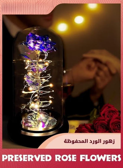 Colorful Artificial Flower Rose Gift,LED Light Forever Rose Birthday Gifts For Women Mom Grandma Wife,Rose Flower In Glass Dome,Timeless Beauty,Unique Gifts For Mother's Day/Birthdays,Purple