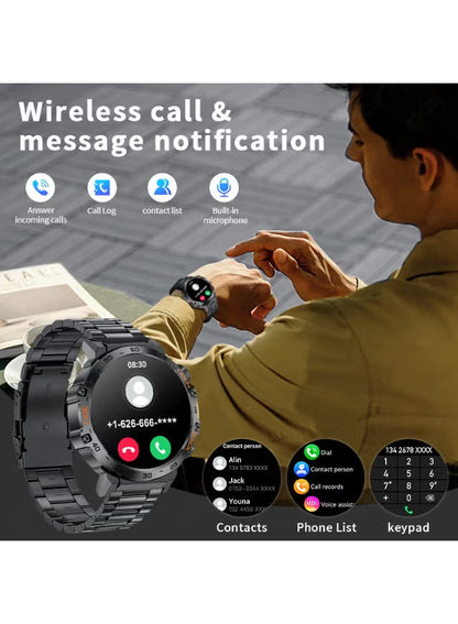 1.53'' TFT Full Touch Screen 290 mAh Big Battery Sports Smart watches for Men Bluetooth Call Waterproof with LED Flashlight Function 2 Black Straps