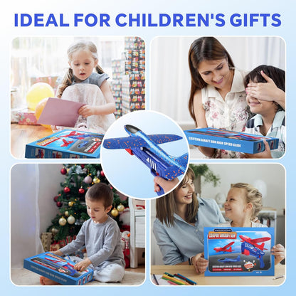 Baytion Airplane Construction Kits, Foam Glider Plane With Launcher Gun for Kids, Two Glider Catapult Planes for Girls and Boys (Blue Gun)