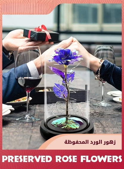 Colorful Artificial Flower Rose Gift,LED Light Forever Rose Birthday Gifts For Women Mom Grandma Wife,Rose Flower In Glass Dome,Timeless Beauty,Unique Gifts For Mother's Day/Birthdays,Purple