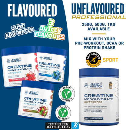 Applied Nutrition Creatine Flavoured - Creatine Monohydrate Micronized Powder with Flavour, Increases High-Intensity Physical Performance (250g - 50 Servings) (Cherry & Apple)