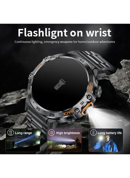 1.53'' TFT Full Touch Screen 290 mAh Big Battery Sports Smart watches for Men Bluetooth Call Waterproof with LED Flashlight Function 2 Black Straps