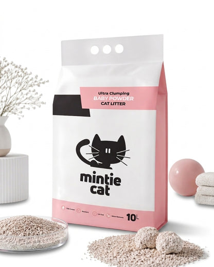 MINTIE Cat Litter Baby Powder Scent 10L – Odor Control Cat Litter for Everyday UsE