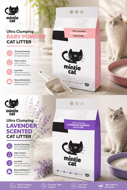 MINTIE Cat Litter Baby Powder Scent 10L – Odor Control Cat Litter for Everyday UsE